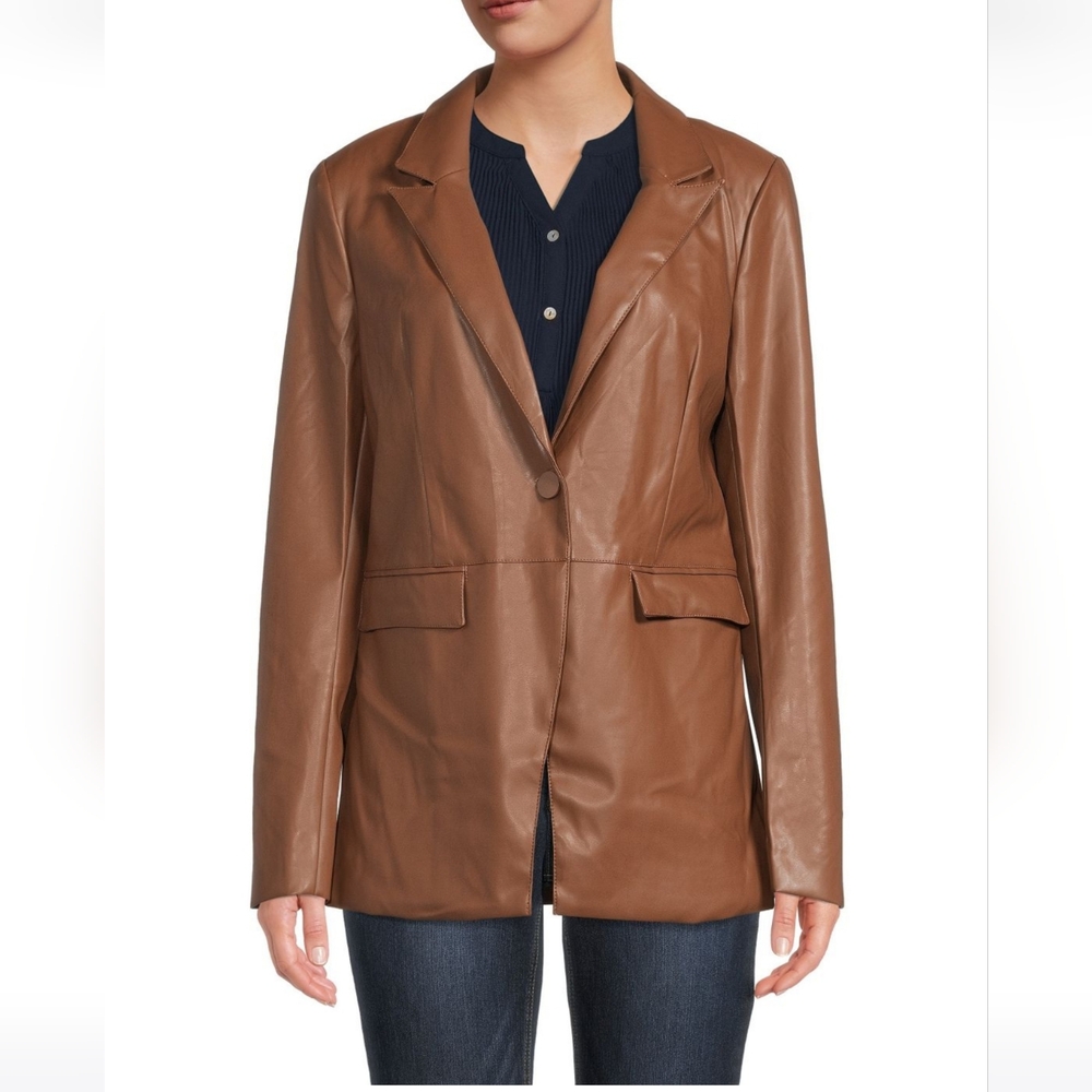 Laundry by Shelli Segal Faux Leather Blazer Women’s L Brown Tan NWT Soft Vegan